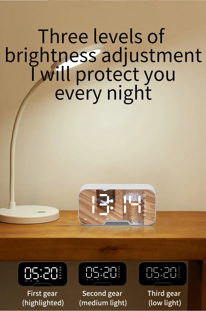 Wireless Mirror Speaker Super Bass Wireless Stereo Speakers Support TF Alarm Clock For Phone Computer