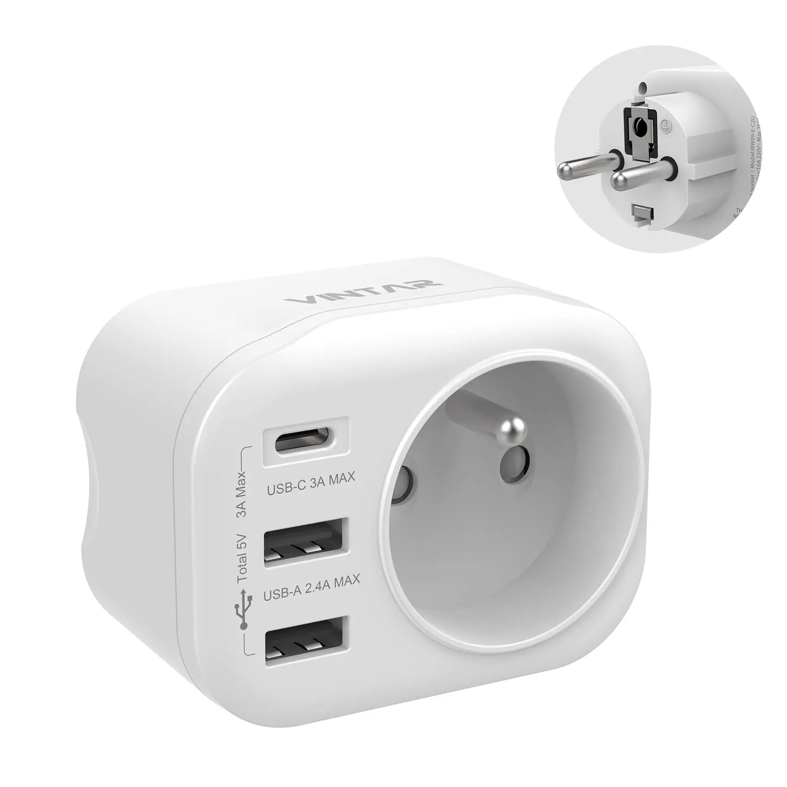 VINTAR European Wall Socket Multiple AC USB Socket Electric Wall Plug Phone Compatible Charger