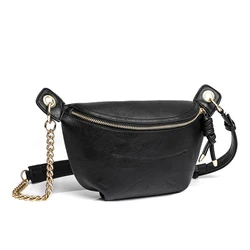 Wholesale Trend Luxury Soft Pu Leather Waist Bag Purse Custom Chain Strap Waterproof Mini Crossbody Waist Bag For Women