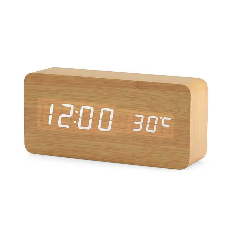LED digital alarm clock with indoor temperature and humidity digital wood table clock wooden desk alarm clock despertador reloj