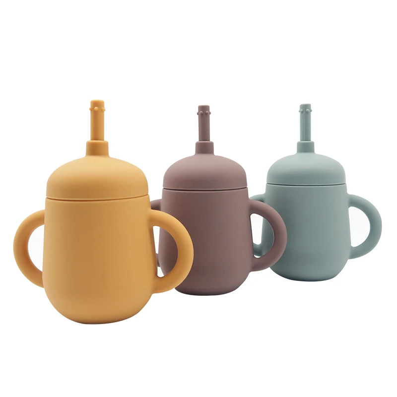 Custom Reusable BPA Free Silicone Baby Toddler Straw Training Cups with Straws BPA free Silicone Water Drinking Sippy Cup
