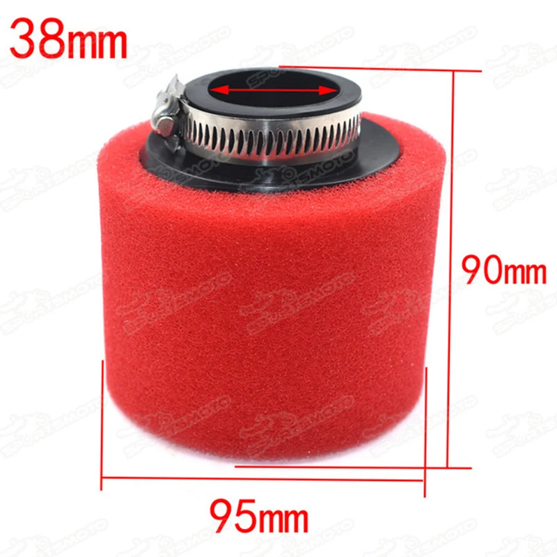 32mm 35mm 38mm 42mm 45mm 48mm Bend Elbow Neck Foam Air Filter Sponge Cleaner Moped Scooter Dirt Pit Bike Motorcycle RED BSE