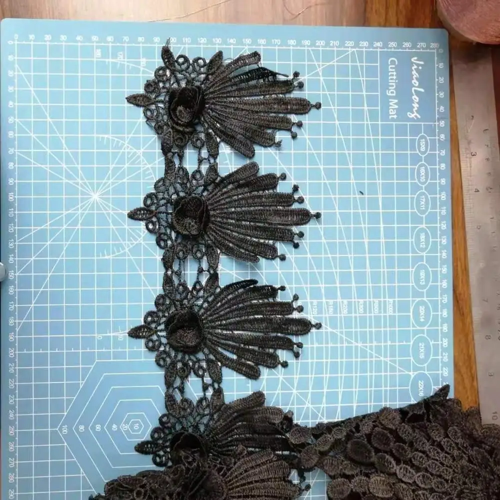 black embroidery trimming lace border handmade 3d flower guipure lace trim for cloth