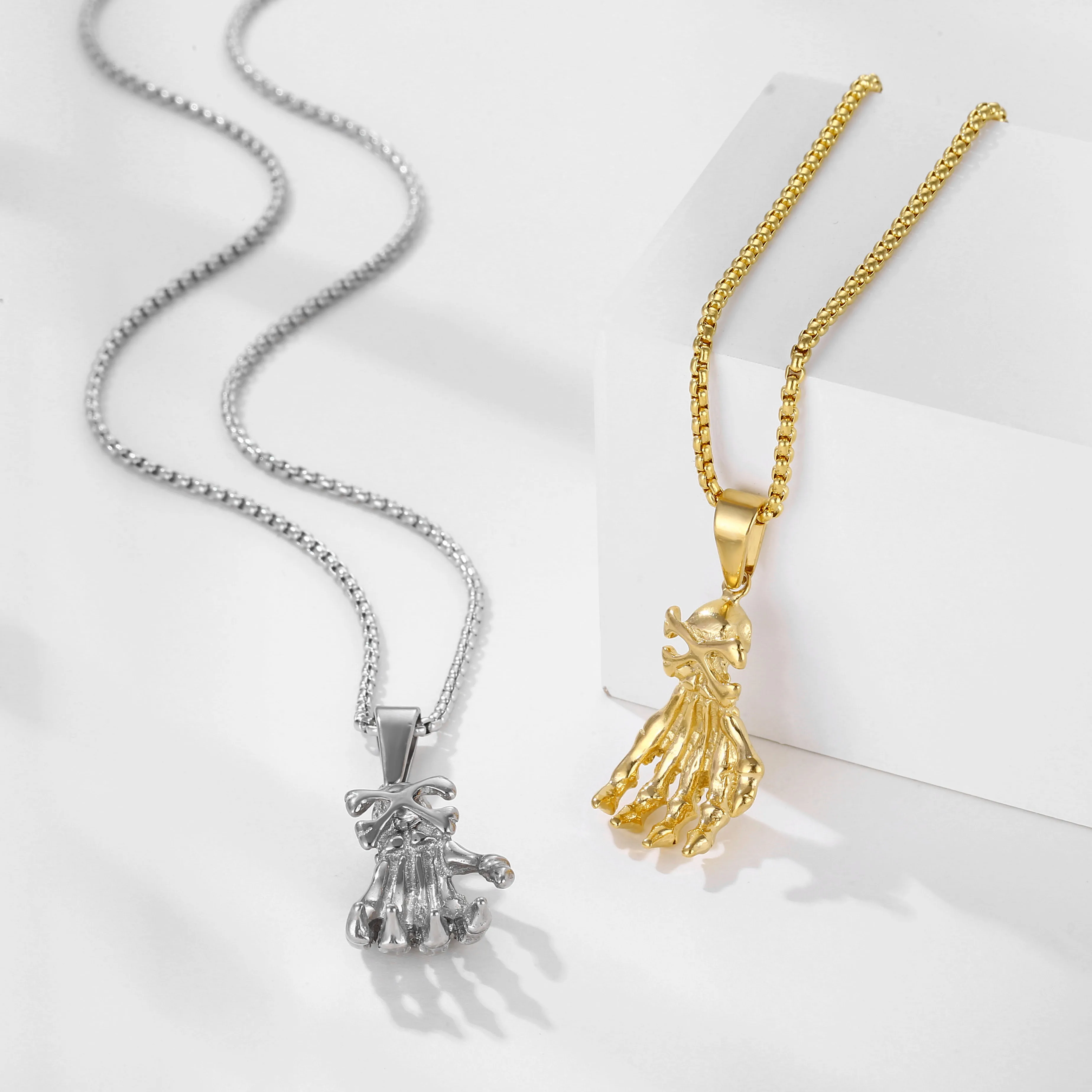 Fashion Cast Jewelry 18K Gold Silver Hiphop Stainless Steel Statue of liberty Egyptian Pharaoh Skull Hand Pendant Charm Necklace