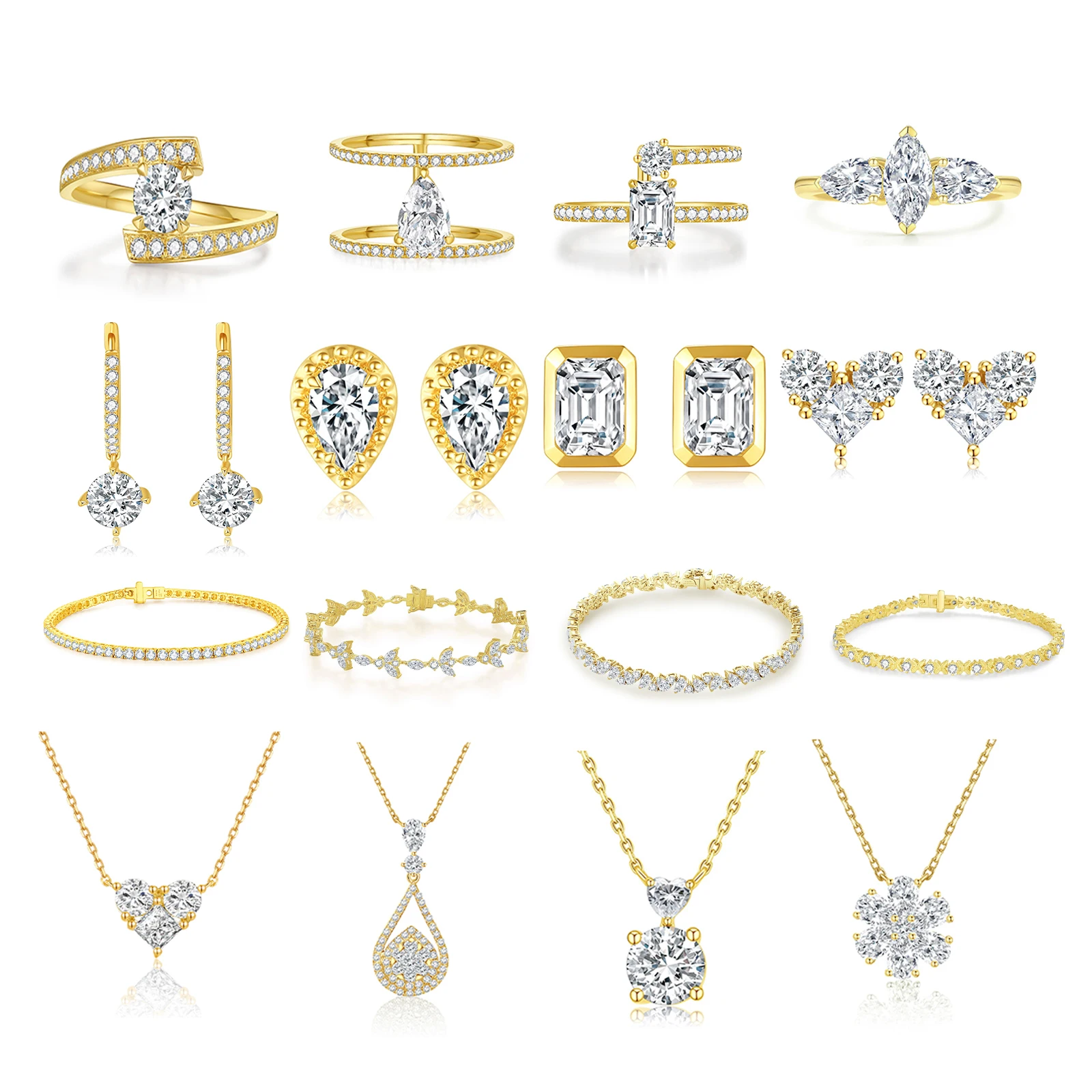 sterling silver s925 14k 18k gold artificial hpht cvd natural real diamond jewelry set for women lab grown made diamond jewelry