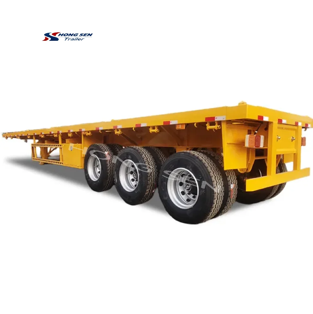 Factory Direct 40 Feet 3 Axle 4 Axle Flat Semi-Trailer Container Trailer Truck Flatbed Semi Trailer for Sale