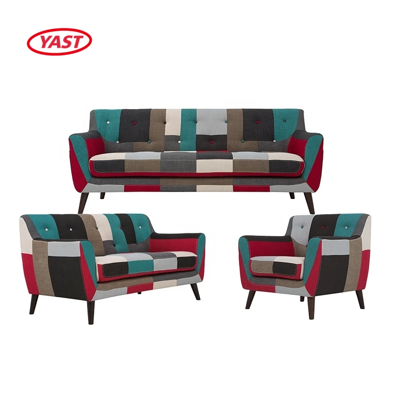 YAST moderne europe upholstered 3 2 1 chesterfield patchwork fabric sofa set furniture designs