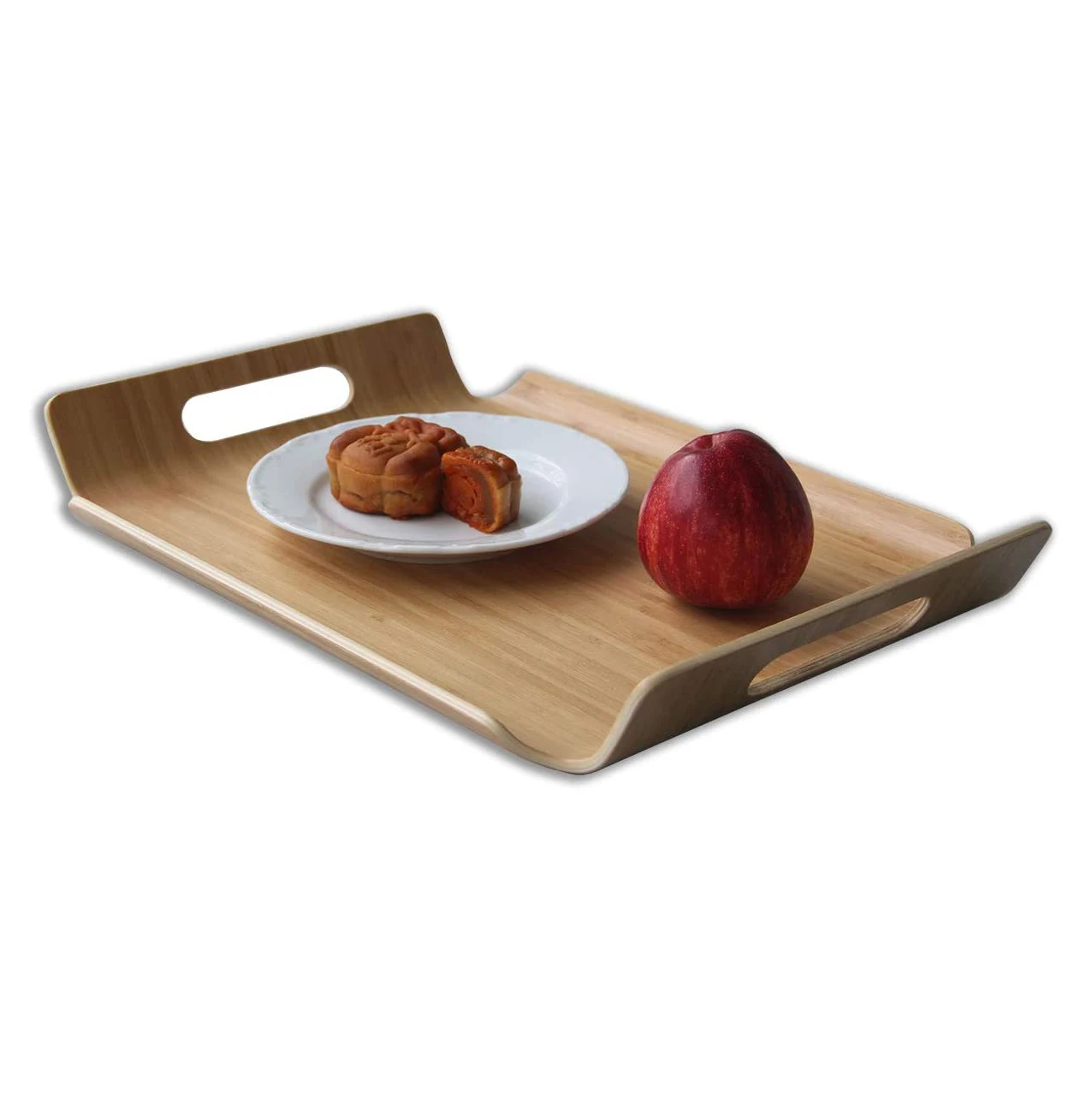 Поднос для сервировки еды с ручкой, прямоугольный поднос дворецкого, Бамбуковая изогнутая деревянная тарелка, поднос для чая, завтрака, кофе