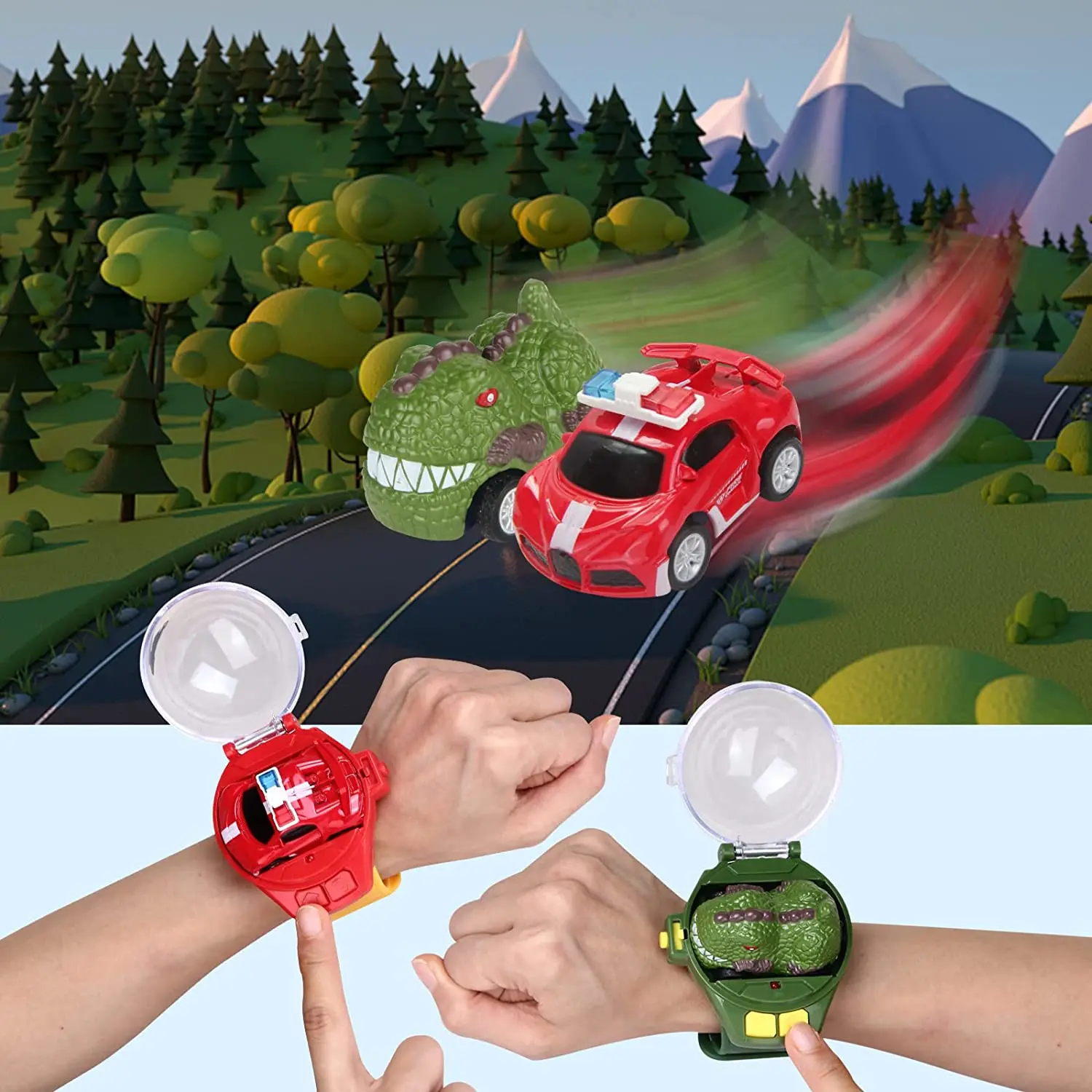 New Mini Remote Control Car Watch Toys for Kids,2.4 GHz Detachable Racing Cars Wrist Watch  Green Dinosaur