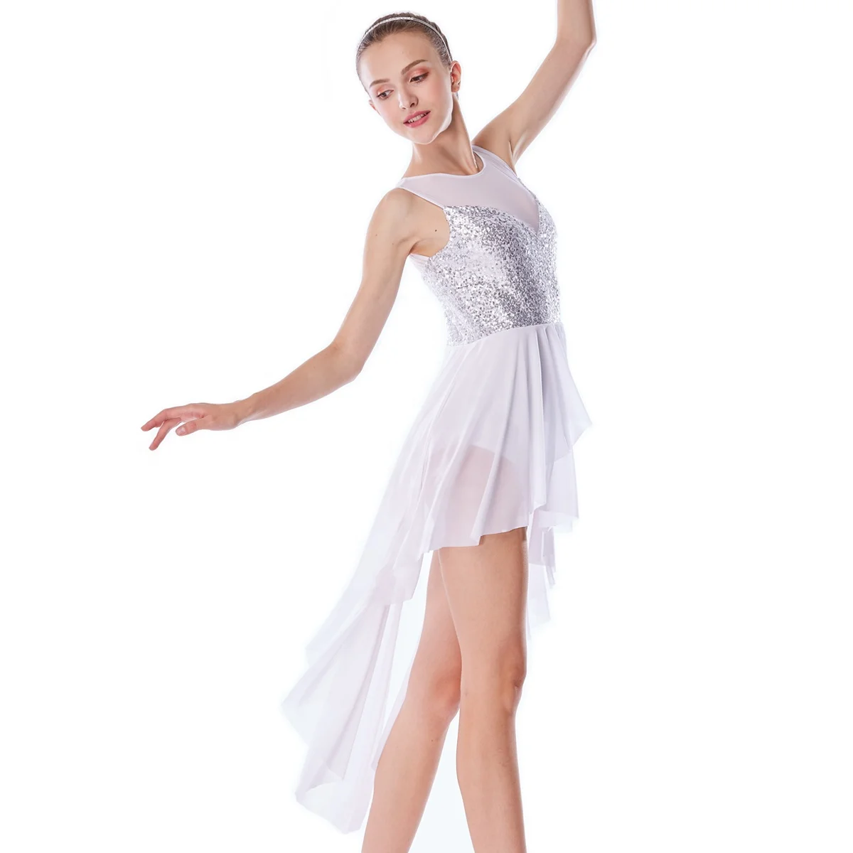 2020 Stunning Atmosphere Lyrical Dress Sequins Leotard Dance Costume Dress Dance Performance Wear for Teen Girls Women