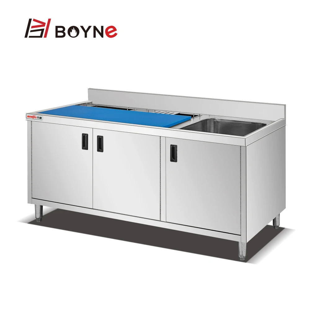 Коммерческий кухонный Рабочий стол из нержавеющей стали для обработки рыбы с тремя дверцами