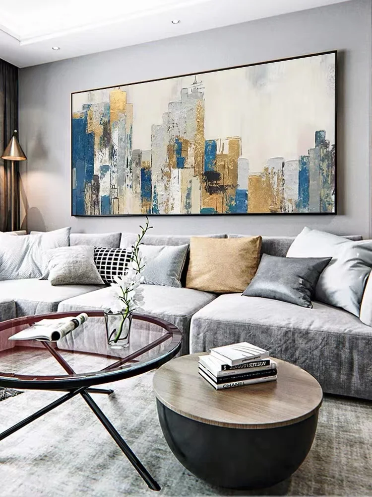 Hand-Painted Colored urban Oil Painting  Modern Abstract City View Canvas Knife Wall Art Abstract City Oil Painting