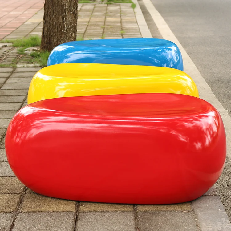 Y405 Artistic bench irregular stone pebble fiberglass art decor chair for school library square furniture Novel egg stool