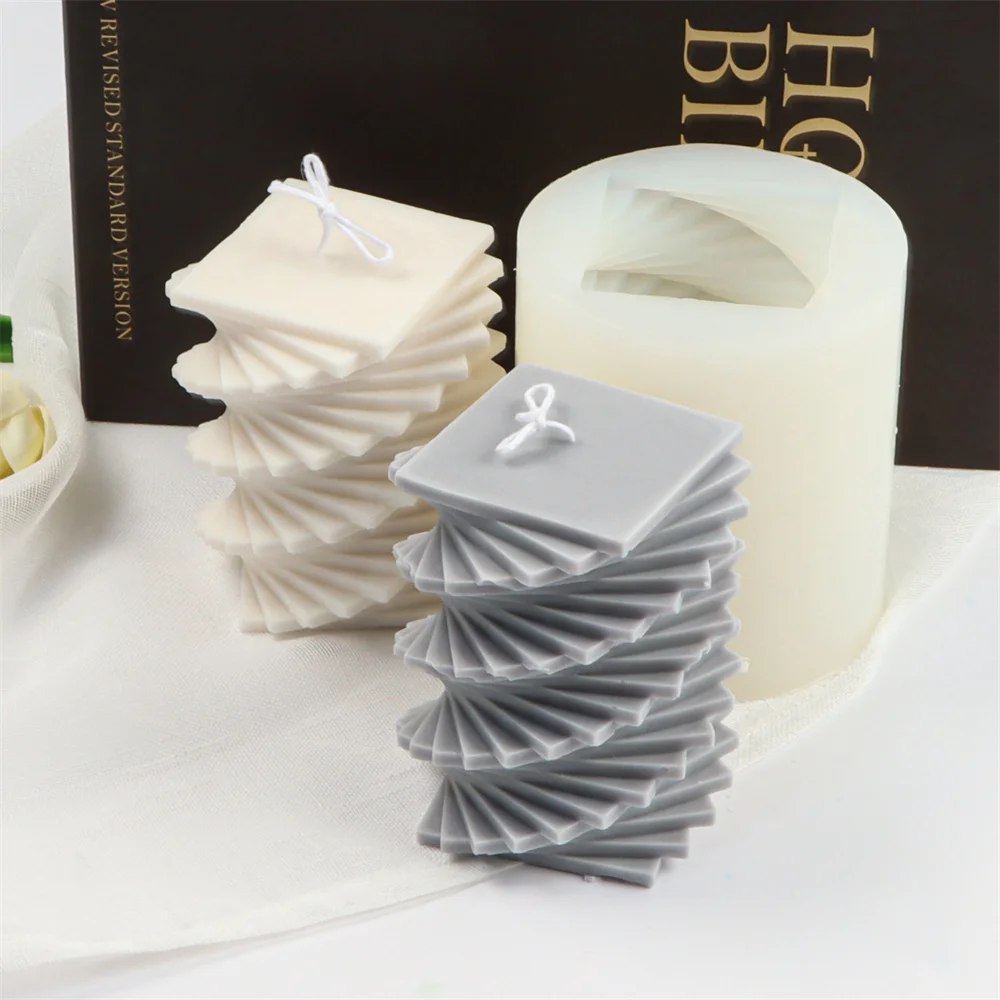 Wholesale Heart Layer Plaster Decor Maker Rotary Ladder Square Resin Mould Oval Spiral Pillar Geometric Candle Molds Silicone