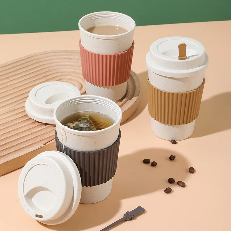 401-500ML Coffee Cups With Lids Wheat Straw Material Reusable Portable Cup Dishwasher Safe Coffee Mug Tea Travel Cups
