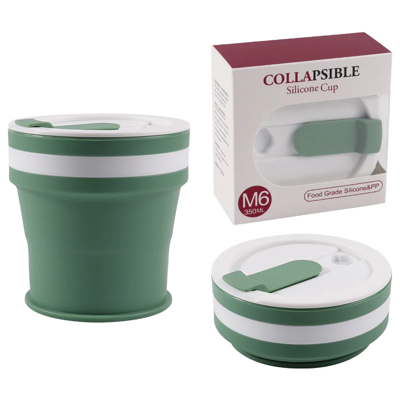100% Food Grade Silicone Cup Unbreakable Collapsible Travel To Go Cup Mug Folding Silicone Cup With Lid 350ML for Promotion Gift