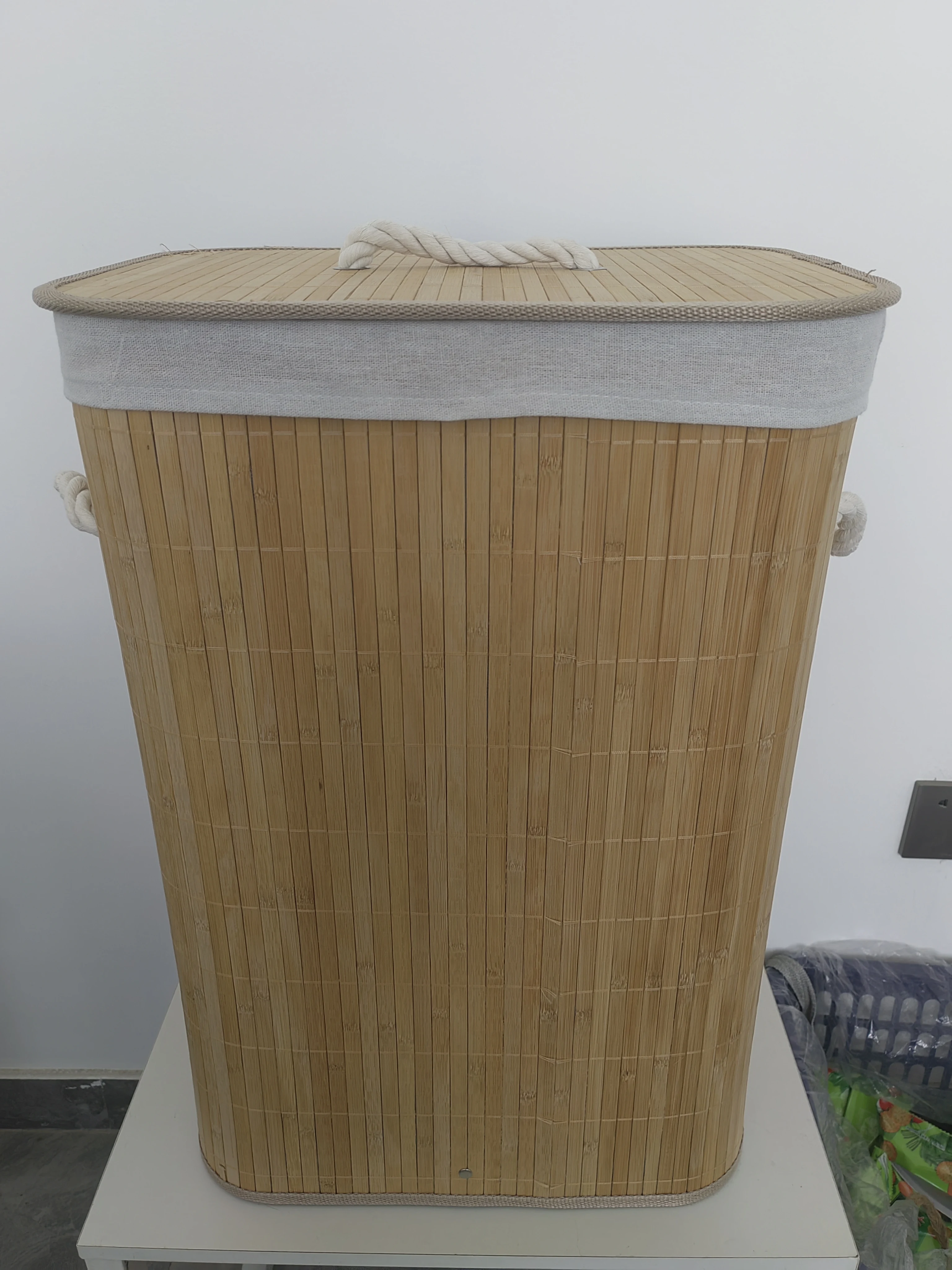 Foldable Bamboo Woven Laundry Hamper with Removable Liner and Lid for Bedroom Bathroom and Living Room Use