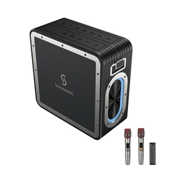 Fashionable Dual Mic Karaoke Waterproof Speaker Stereo Party Portable Support Voice Assistant KTV Bluetooth Wireless Speaker