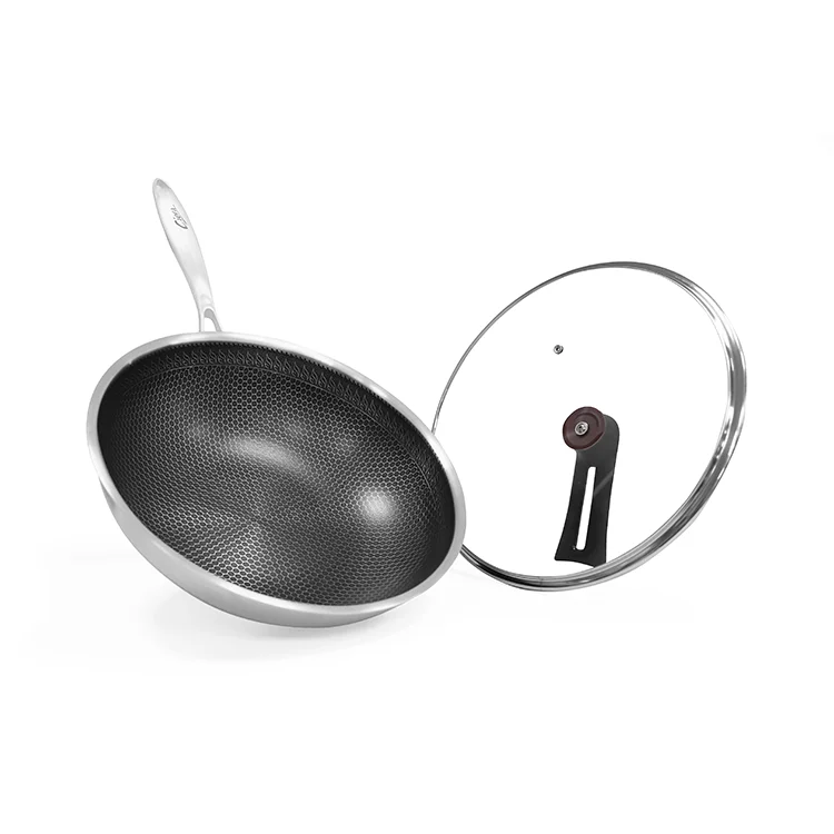 AXA Hot Selling Induction Wok Chinese Stainless Steel Non Stick Less Oil Cooking Healthy Diet Wok Pan Kitchen Accessories With L
