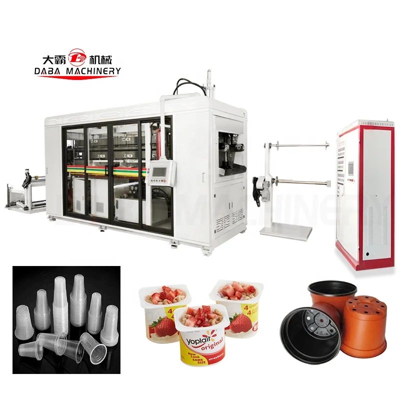 DB-750 automatic sour cream cpla plastic cup lid vacuum forming pot production machine