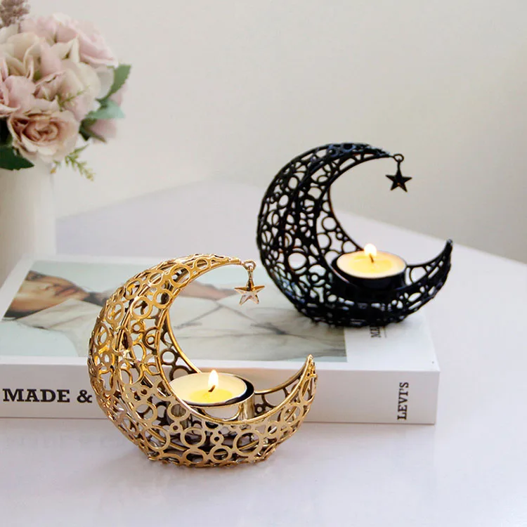 Arabic Ramadan Candlestick Moon Shaped Candle Holder for Eid Mubarak Candlestand