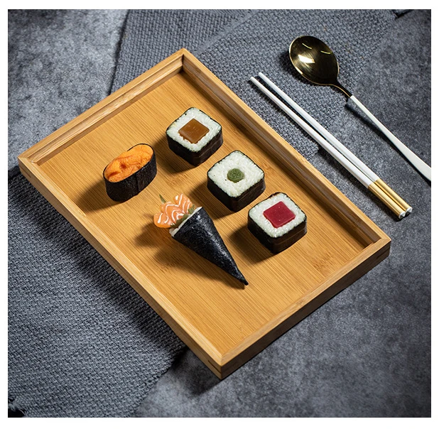 Wholesale Bamboo Tray Simple Household Hotel Restaurant Serving Tray with Handles Rectangular Japanese Bamboo Tea Tray