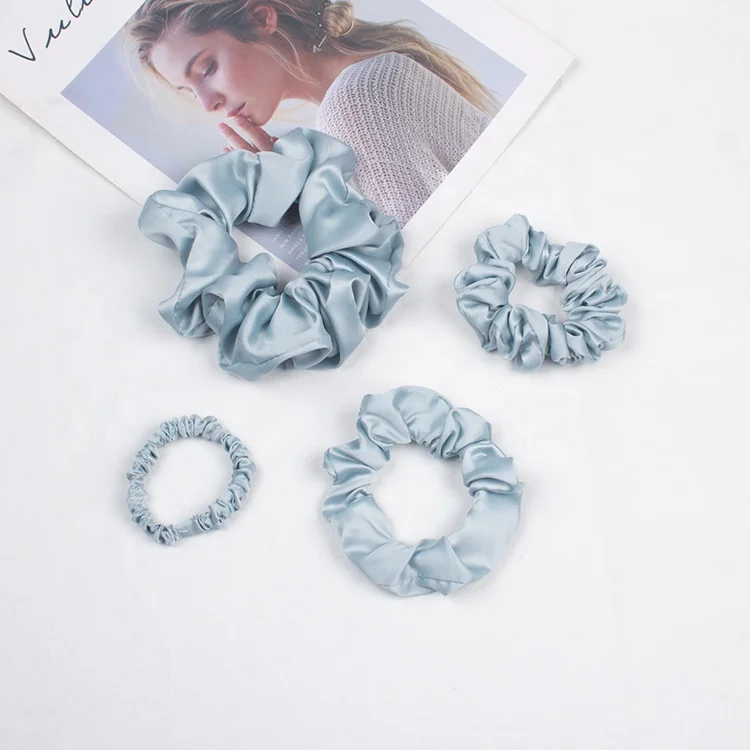 Wholesale Silk Scrunchies Hair Elastic Bands Ties Ponytail Holder Women Silk Hair Scrunchies Silk Customised
