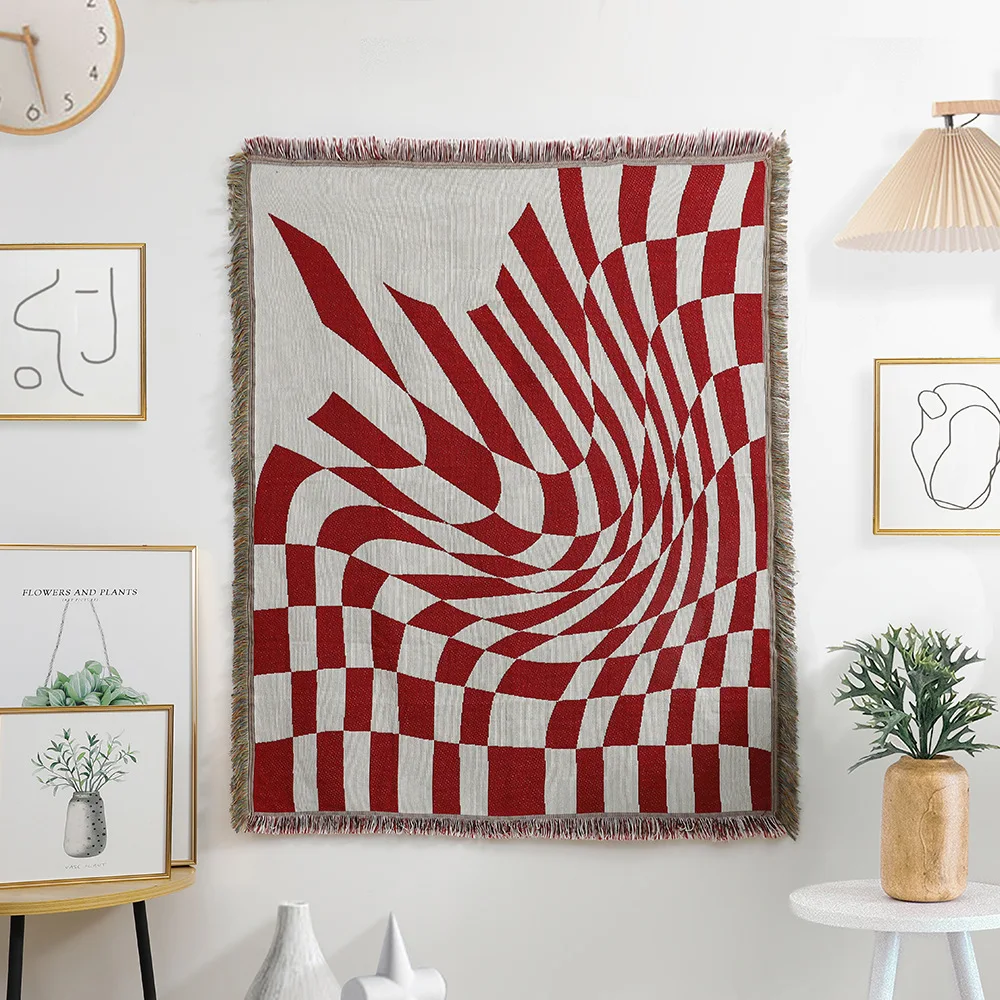 woven polyester and cotton Line  American Sofa Cover Bay Checkerboard  Blanket