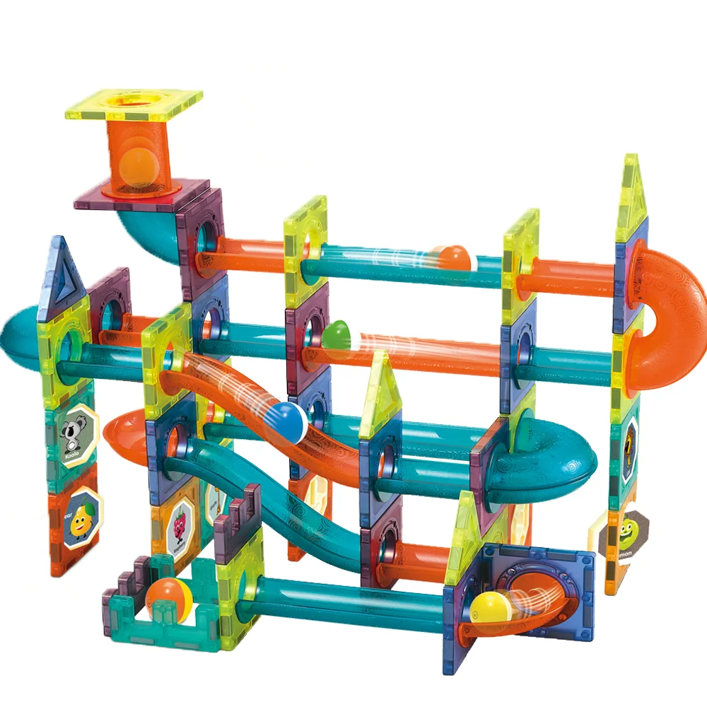 Kids 96PCS DIY Creative Building Blocks Set Window Cognition Running Ball Marble Run Magnetic Tiles