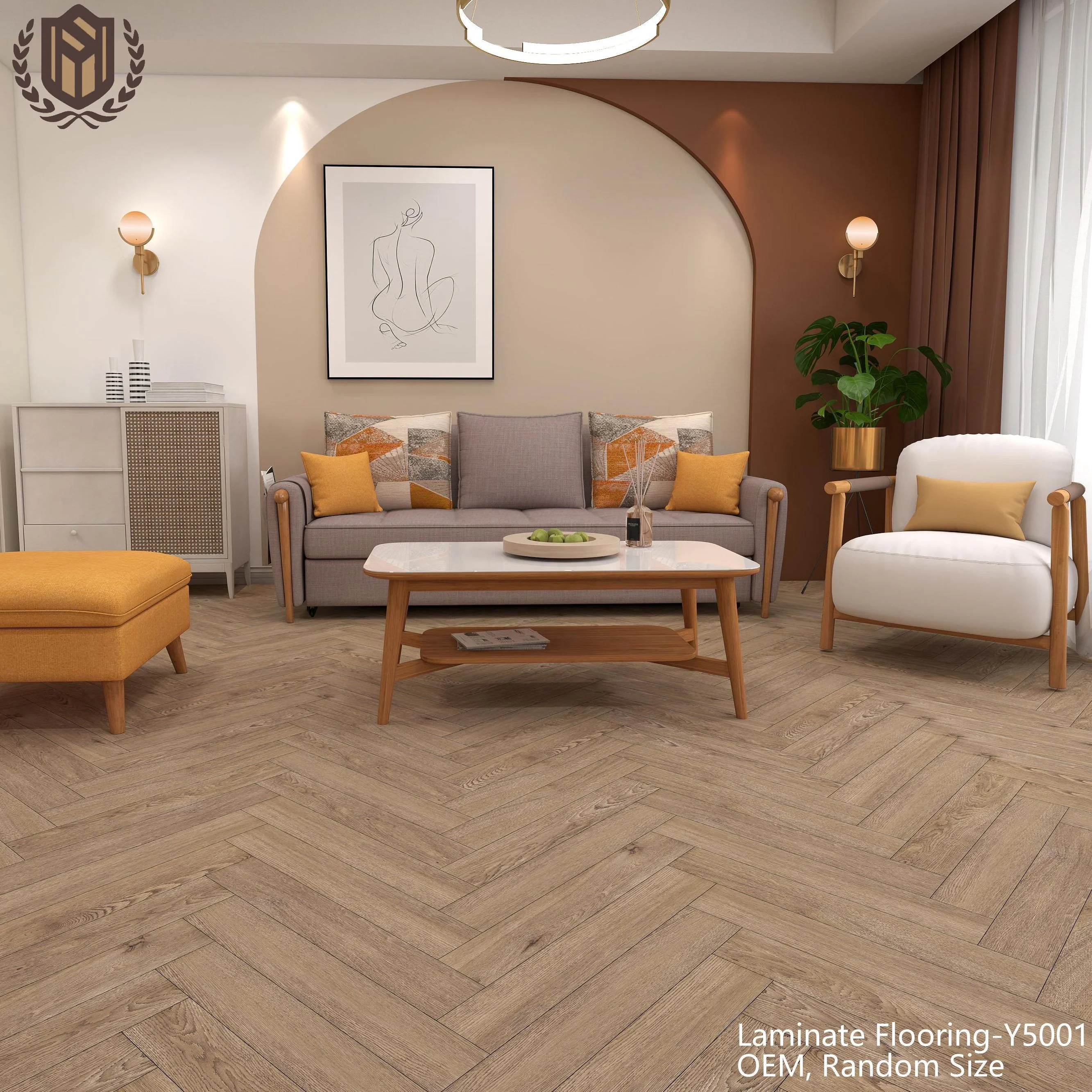 HDF Waterproof 12mm Flooring Sale Wood Technics Style Surface Graphic Modern Office Technical Wear Hotel Color Design Support