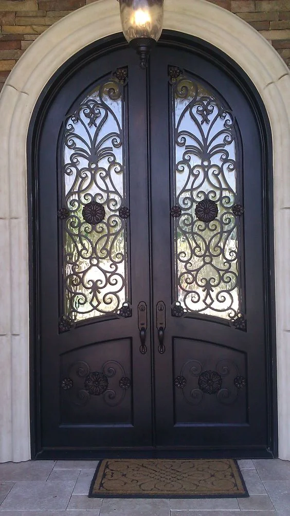 Modern Wrought Iron Double Residential Front Entry Doors Iron Exterior Doors