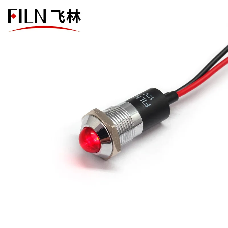 CE 14mm Panel Mount Metal plastic Red 24v 6v 110v indicator light 12V Led Pilot Lamp With 20cm Cable
