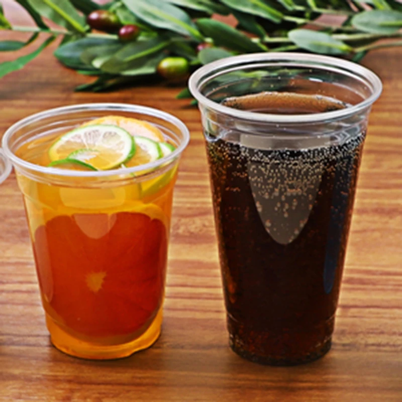 Custom 12 16 20 24 32 OZ Printed Clear Disposable PET Plastic Cups Milkshake boba Juice Beer coffee Cup Cold drinks cup with lid