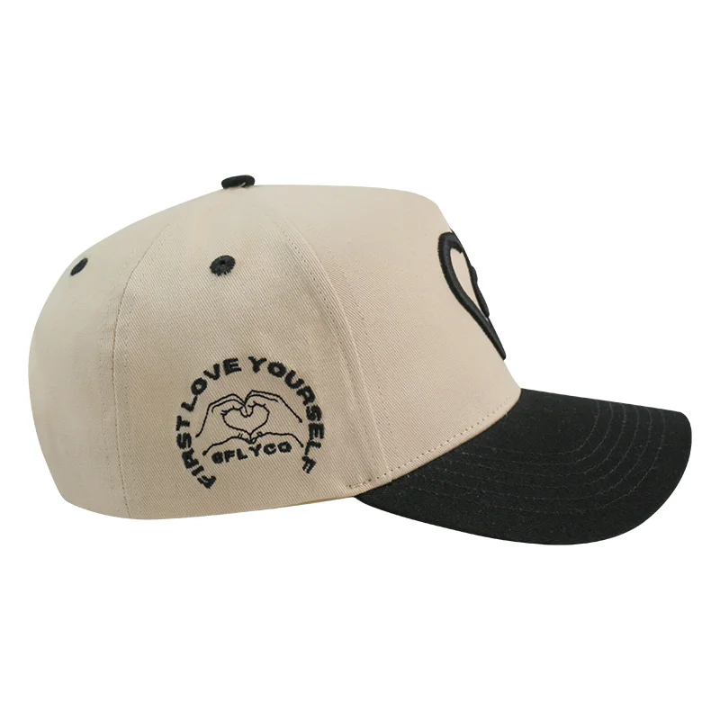 HBA54  Unisex Adjustable Custom Cotton 2 Tone Color 5 Panel K A Frame Custom 3D Embroidery Logo Baseball Caps Hat