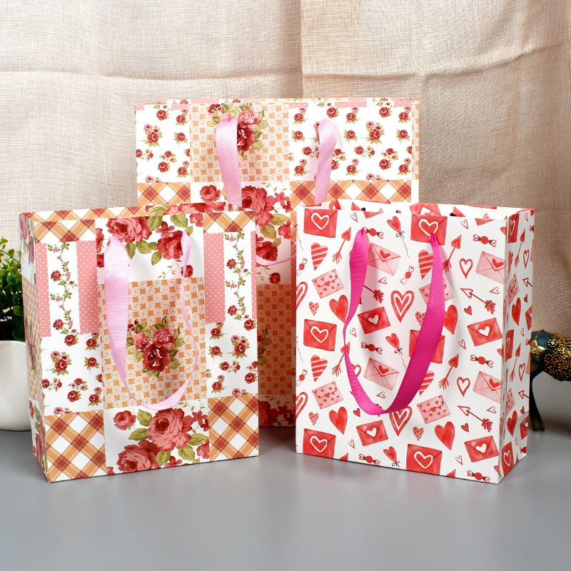 Romantic Valentine Design CMYK Printing Rose/Love Letter Gift Paper Shopping Bag