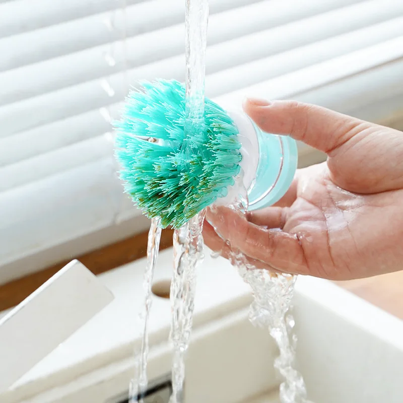 House Cleaning Palm Brush Stainless Steel Kitchen Soap Dispensing Dish Scrubber Cleaning Brush