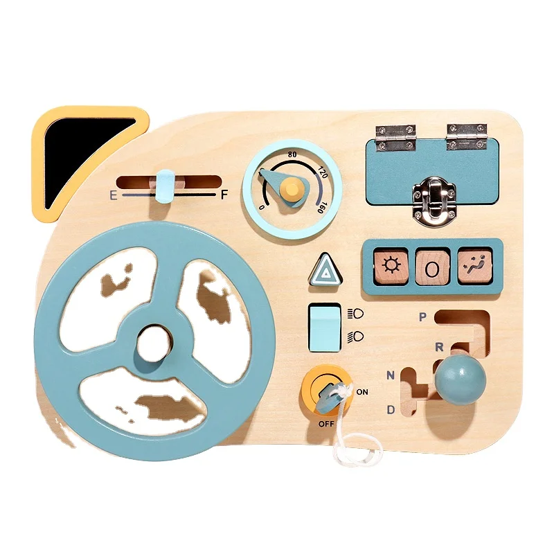 Montessori Busy Board Wooden Educational Toy Sensory Driving Learning Steering Wheel for Children Aged