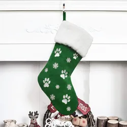 Christmas Stocking Personalized Red Green Stockings With Paw Prints Around Christmas Stocking Pet Paw
