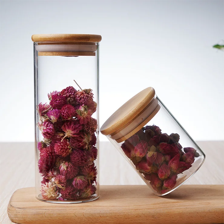 Wholesale High Borosilicate Round CLear Glass Storage Jar With Bamboo Lid