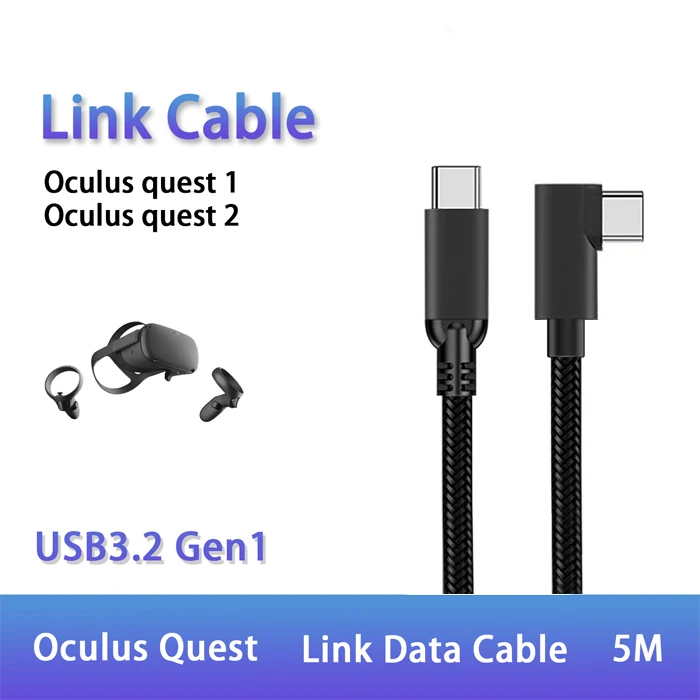 3.1 Gen1 5Gbps USB Type-C Cable 5M to Type A for Oculu Quest Link 3.0 Charging cable straight USB C to 90 degree USB C PD cable