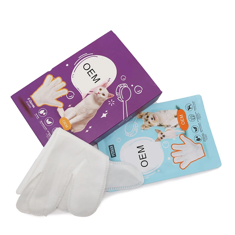 Factory Wholesale Pet Shampoo Dogs And Cats Disposable Spunlace Fabric Bath Glove For Pet