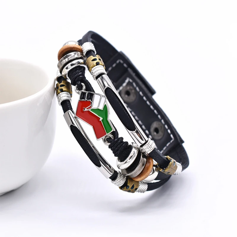 Leather Braided Palestine Bracelets Support Palestine Wristband Jewelry Palestinian fist Bracelet for Women Men