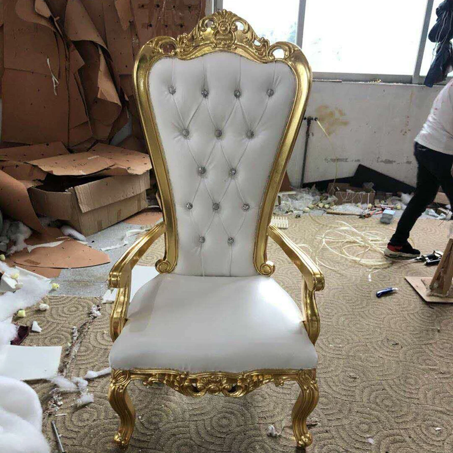 wholesale modern cheap solid wood PU leather crystal royal classic high back wedding king throne chairs