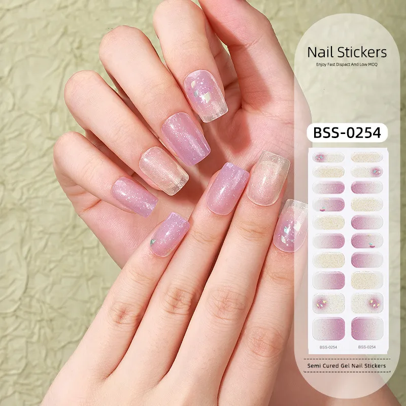 BEAU FLY autocollant pour ongle Glitter semi cured uv gel nail stickers with uv lamp