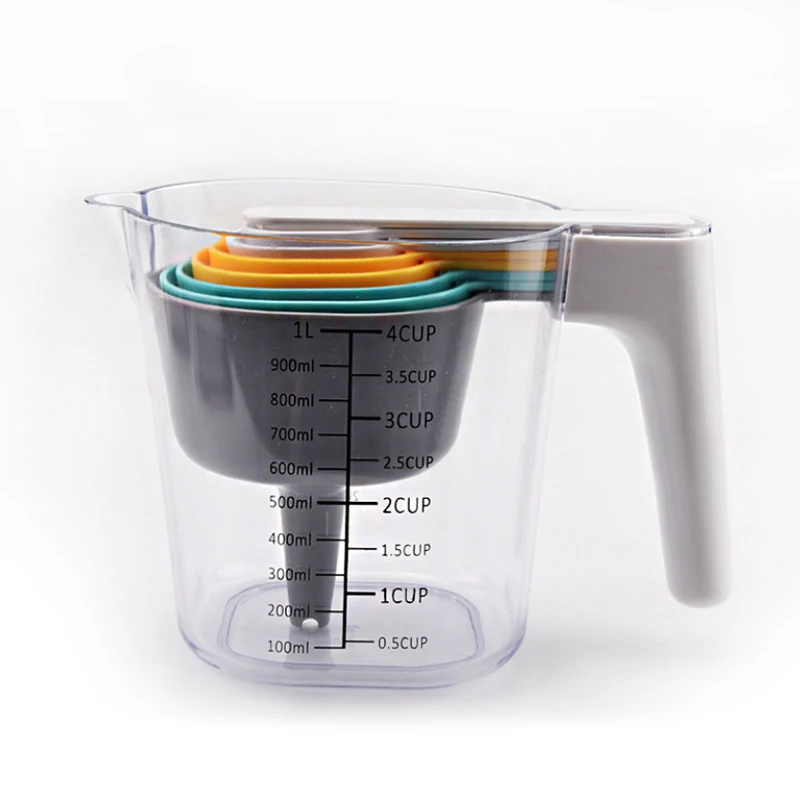 Practical Food Grade 9 piece 1000ml plastic measuring cup and measuring spoon set with scale