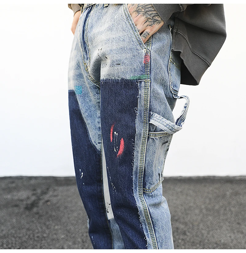 Custom Streetwear Graffiti Painting Denim Pants Vintage  American punk style Coated stacked jeans Men Flared Pants jeans for men