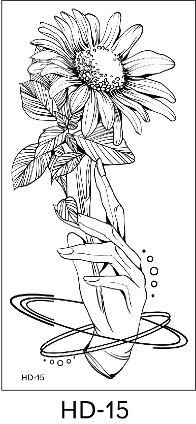 Petal 3D Black Flower Rose Temporary Tattoos For Women Waterproof Body Art Arm Sketch Tattoo Stickers For Girls Shoulder Arm