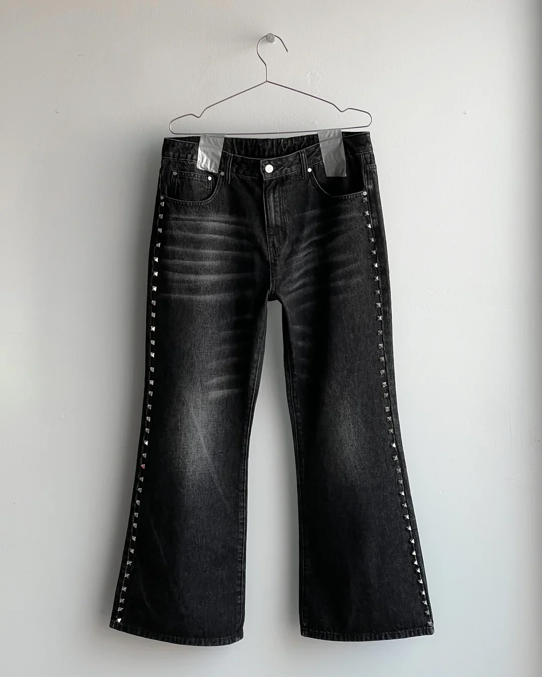 Custom Men Rivet Decoration Flare Washed Vintage Denim Baggy Jeans Pants