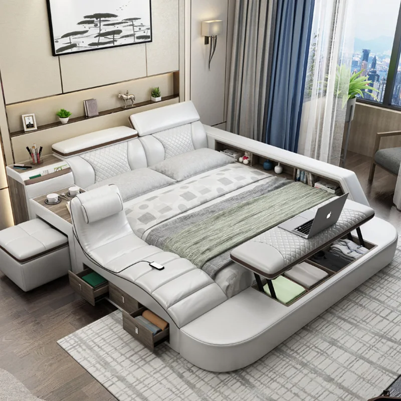 Wholesale Luxury Bedroom Furniture with Dressing Table Modern Designs Multi Functional Smart Massage King Size Bed Bedroom Sets