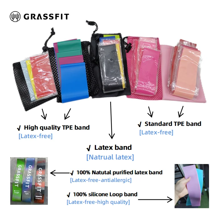 100% Natural latex modified rubber latex-free Resistance Band Elastic Bands home gym fitness resistance loop exercise bands set